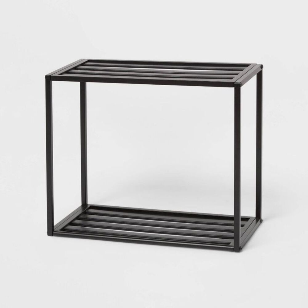 2-Tier Black Metal Open Cubes Wall Storage Shelf (14.7"H x 18.1"W)